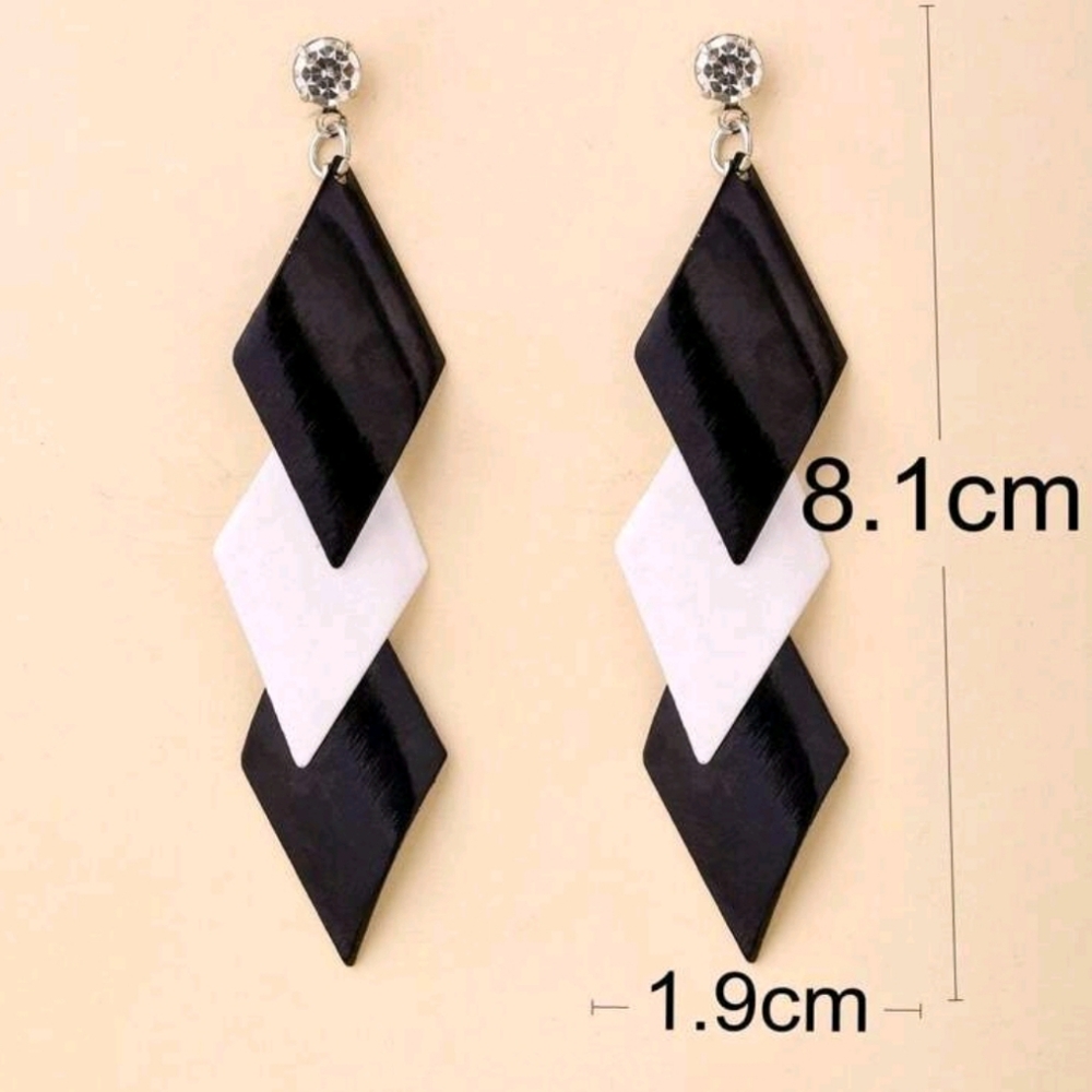 Black and White Geometric Earrings - Picture 2 of 5